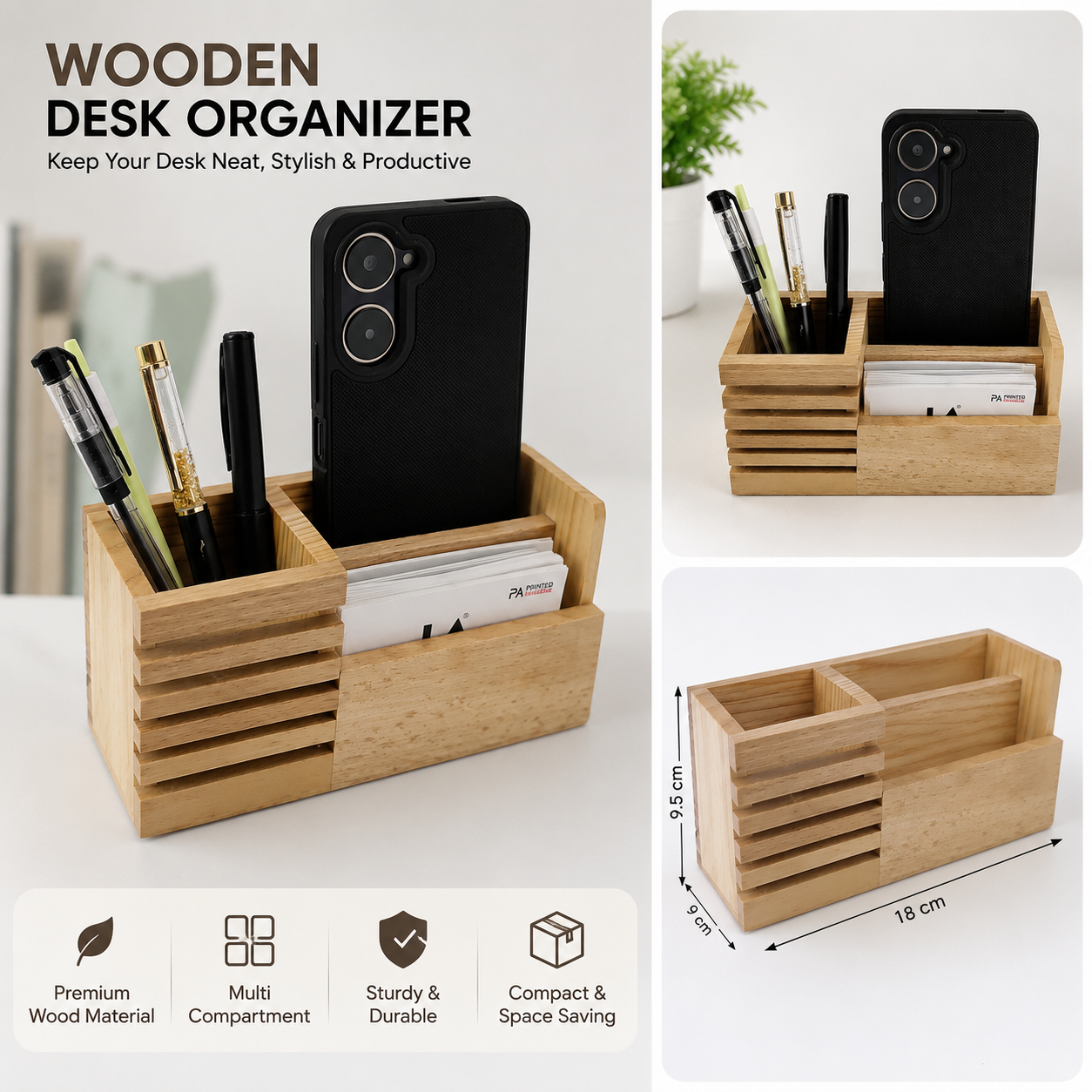Wooden Mobile Stand with Pen Holder Desk Organizer thumbnail 2
